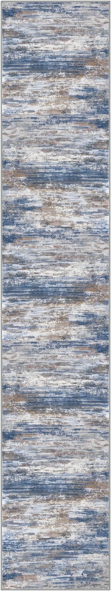 KOZYFLY Modern Abstract Washable Rug Runner 2.6x14 Hallway Rug Runner Non-Slip Soft Kitchen Runner Rugs, Blue Rust Striped Carpet for Entryway Bathroom Laundry Room Foyer