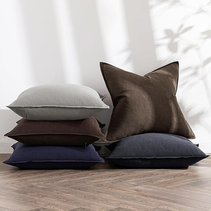 MIULEE Decorative Linen Euro Sham Pillow Covers 26x26 Dark Brown Boho Farmhouse Neutral Winter Couch Throw Pillows for Bed Pack of 2 Accent Modern Pillowcase Sofa Livingroom Home Decor