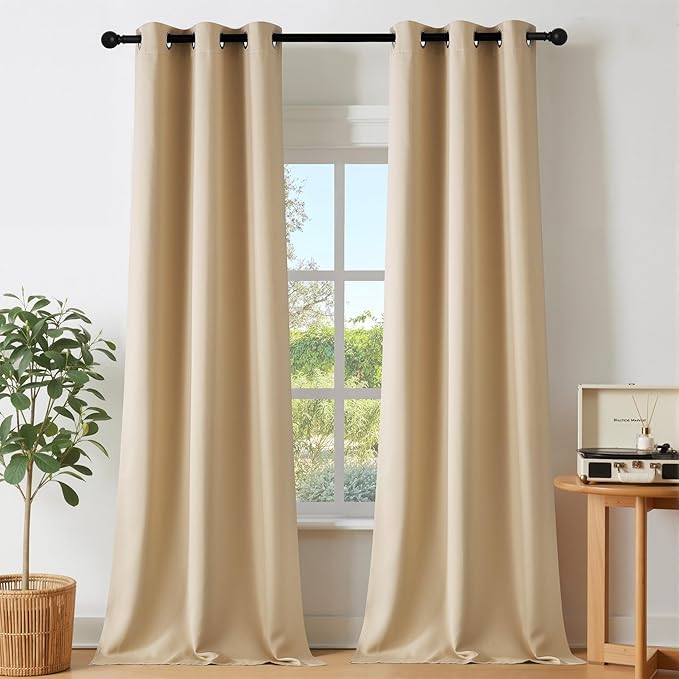 NICETOWN 80 inch Curtains Privacy for Doorway - Thermal Insulated Grommet Window Treatments Room Darkening Sound Reducing for Bedroom/Home Office, Biscotti Beige, Set of 2, W40 x L80