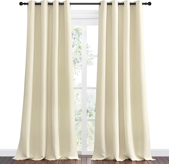 NICETOWN Beige Room Darkening Curtains 90" Long for Boho Farmhouse Home Decoration, Window Treatment Total Privacy Drape Panels for Bedroom Living Room (55" Wide, Set of 2)