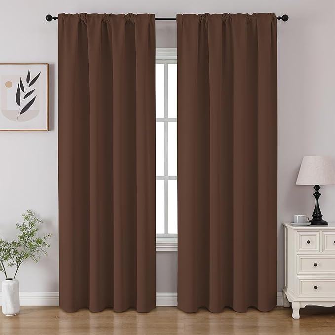 CUCRAF Brown Blackout Curtains 90 inch Length 2 Panels Set, Rod Pocket Room Darkening Drapes for Bedroom Living Room, Insulated Thermal Light Blocking Window Curtain (W52 x L90 Inch)