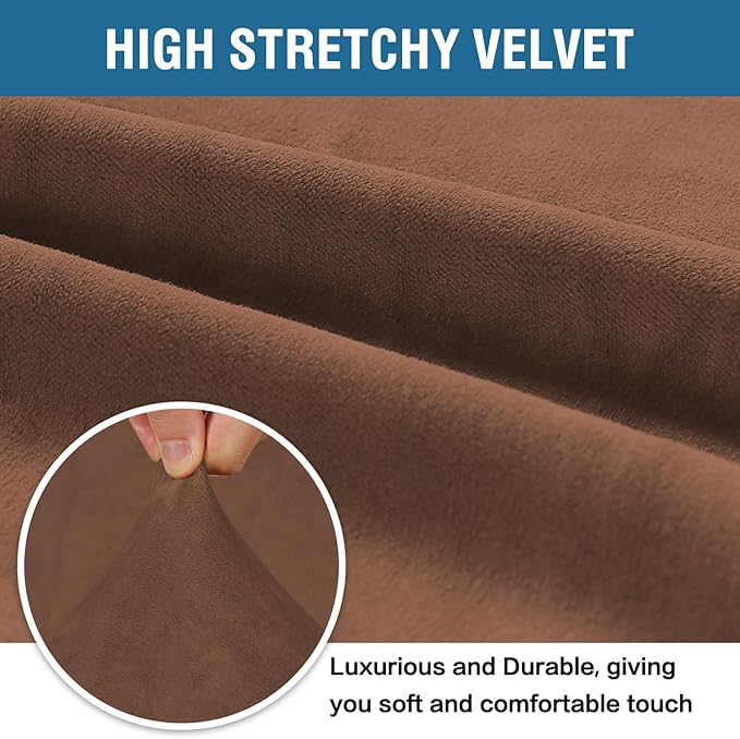 H.VERSAILTEX Stretch Velvet Sofa Covers Large Couch Covers Sofa Slipcovers Furniture Protector Soft with Non Slip Elastic Bottom, Feature Thick Comfy Rich Velour (Extra Wide Sofa 98"-105", Caramel)