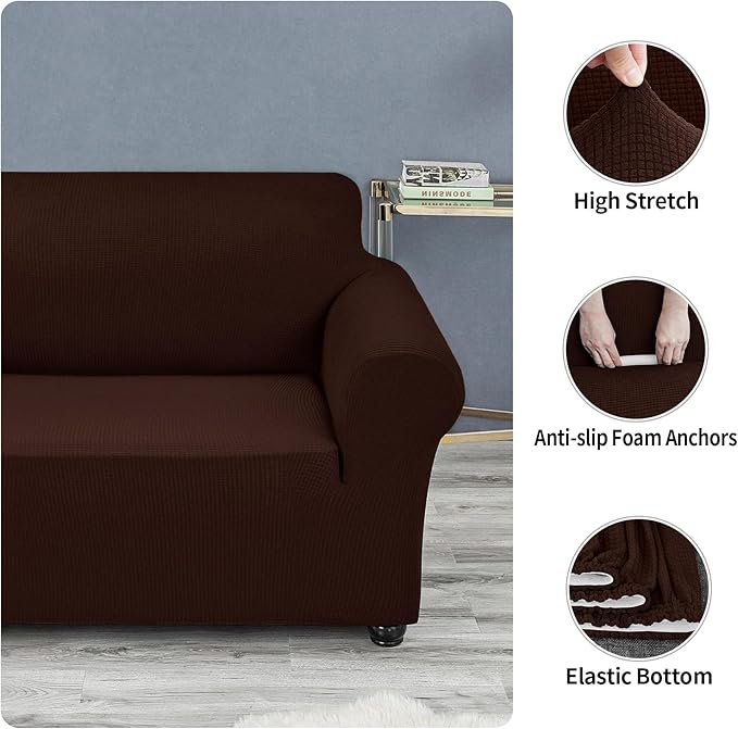 Joccun Stretch Chair Couch Cover,1-Piece Sofa Slipcover Spandex Fabric Sofa Covers with Elastic Bottom,Washable Furniture Protector for Dogs,Cats,Kids(Armchair,Chocolate)