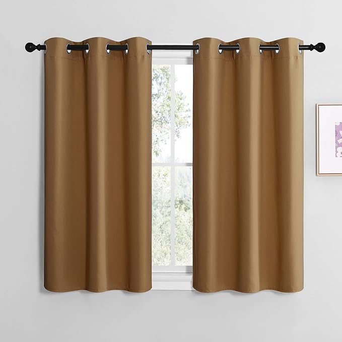 NICETOWN Sleek Blackout Curtains 40 inches Length for Small Windows, Noise Reducing and Block Draft Panels for Door Doorway Laundry Office Luxury Decor Theme (2 Panels, Gold Brown, W42 x L40 -Inch)