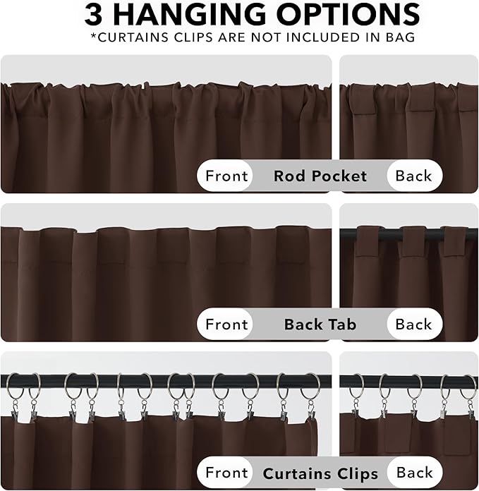Deconovo Blackout Curtains, Thermal Insulated, W52 x L63 2 Panels, Back Tab, Machine Washable, Room-Darkening Drapes for Bedroom/Living Room Chocolate