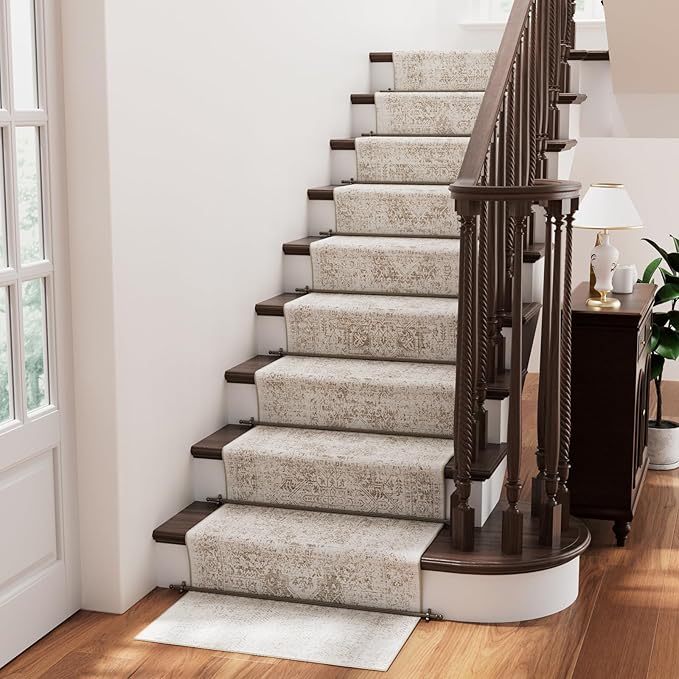 Hallway 3x20 Runner Rug - Non-Slip Vintage Long Rug for Entryway Low-Pile Washable Medallion Runner Rugs for Hallway Waterproof Traditional Runner Rug Indoor Thin Rug for Kitchen (Beige)