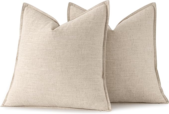 MIULEE Decorative Linen Euro Sham Pillow Covers 26x26 Natural Beige Boho FarmhouseNeutral Couch Throw Pillows for Bed Pack of 2 Accent Modern Pillowcase Sofa Livingroom Home Decor