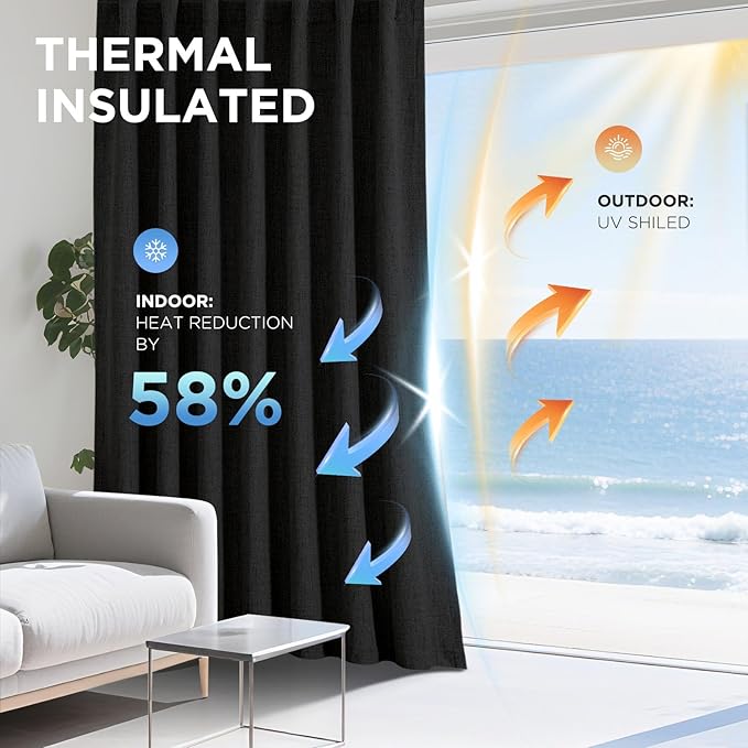 Joydeco Linen Blackout Curtains for Bedroom - 100% Light Blocking 1 Panels, Black Drapes 70" W x 108" L, Thermal Insulated Room Darkening Curtains for Living Room, Rod Pocket & Back Tabs