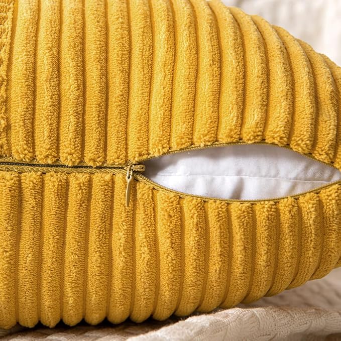 MIULEE Mustard Yellow Decorative Lumbar Throw Pillow Covers 12x20 Inch for Couch Bed Sofa Pack of 2 Boho Farmhouse Throw Pillows Soft Cross Corduroy Patchwork Textured Cushion Cases