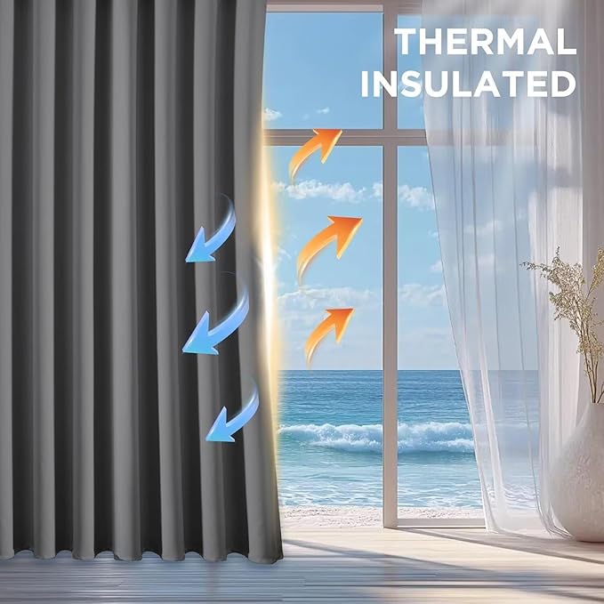 Joydeco Blackout Curtains 63 Inch Length 2 Panels Set, Thermal Insulated Long Curtains& Drapes 2 Burg, Room Darkening Grommet Drapes for Bedroom Living Room Window (Light Grey, W52 x L63 Inch)