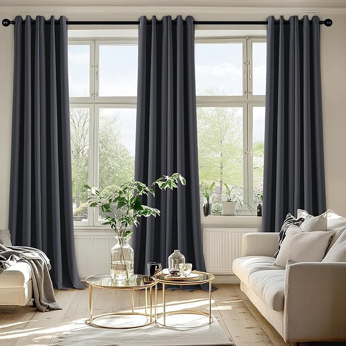 MIULEE Dark Grey Blackout Curtains for Bedroom Living Room 90 Inches Long 2 Panels, Thermal Insulated Room Darkening Drapes Solid Grommet Noise Reduction Light Blocking Window Treatments 40x90 Inch