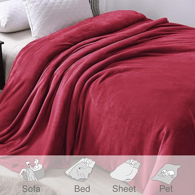 Exclusivo Mezcla Fleece Deep Red Throw Blanket for Couch, Sofa, Super Soft and Warm Blankets, All Season, Cozy, Plush, Lightweight, 50x60 Inches