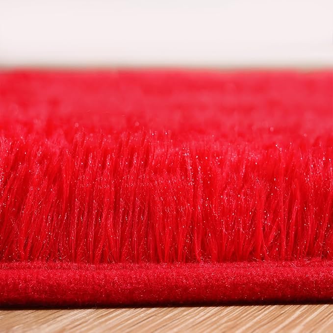 Amearea Shag Fluffy Area Rug for Bedroom Girls Living Room, Extra Soft and Fuzzy Shaggy Rugs, Non Slip, Solid Color Carpet Mat for Boys Nursery Home, Red 6x9 Feet
