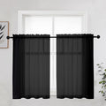 OWENIE Short Black Sheer Curtains 36 Inches 2 Panels Set - Kitchen Tiers Valances Curtains Light Filter Rod Pocket Voile Cafe Curtains for Kitchen Bathroom Small Half Window, 42 in W x 36 in L, Black
