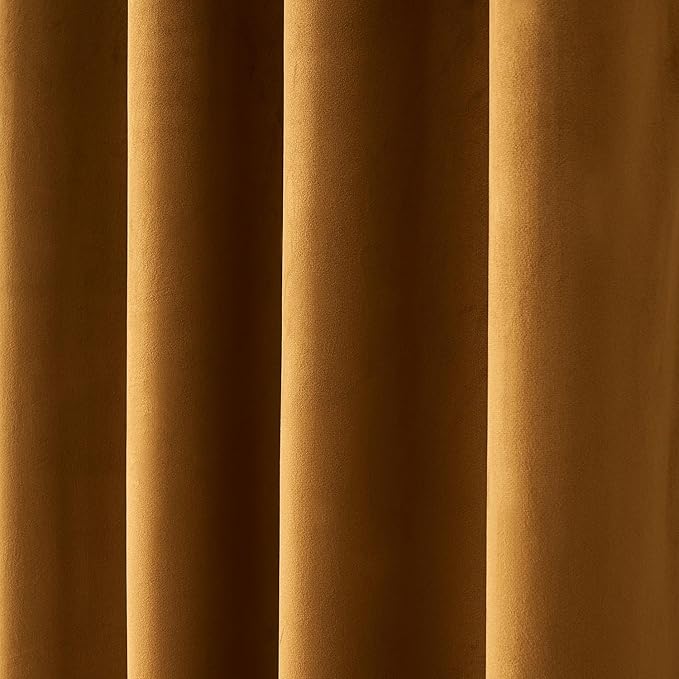 MIULEE Velvet Curtains Golden Brown Elegant Grommet Curtains Thermal Insulated Soundproof Room Darkening Black Out Curtains/Drapes for Classical Living Room Bedroom Decor 52 x 108 Inch Set of 2