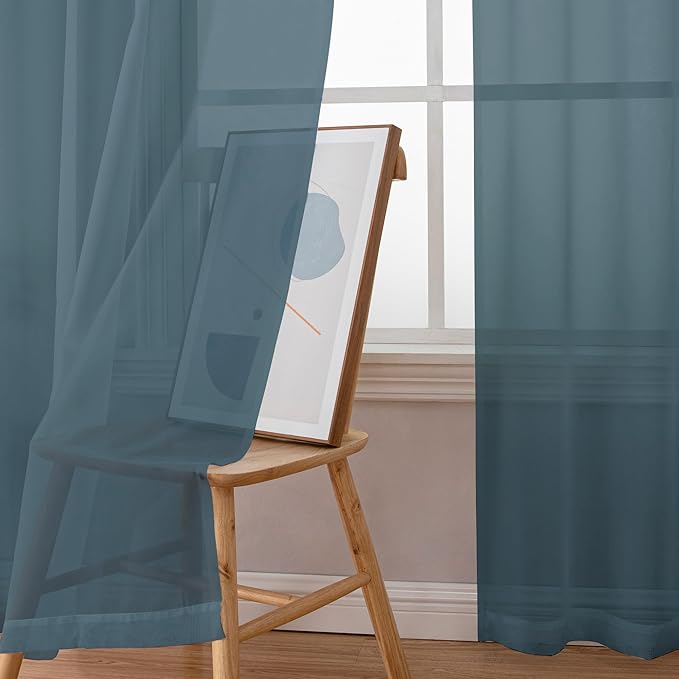 OWENIE Dusty Blue Sheer Curtains 90 Inches Long 2 Panels Set for Living Room Bedroom, Light Filtering Rod Pocket Clear Sheer Curtain 2Pcs, Each 42" W x 90" L, Total 84 Inch Width