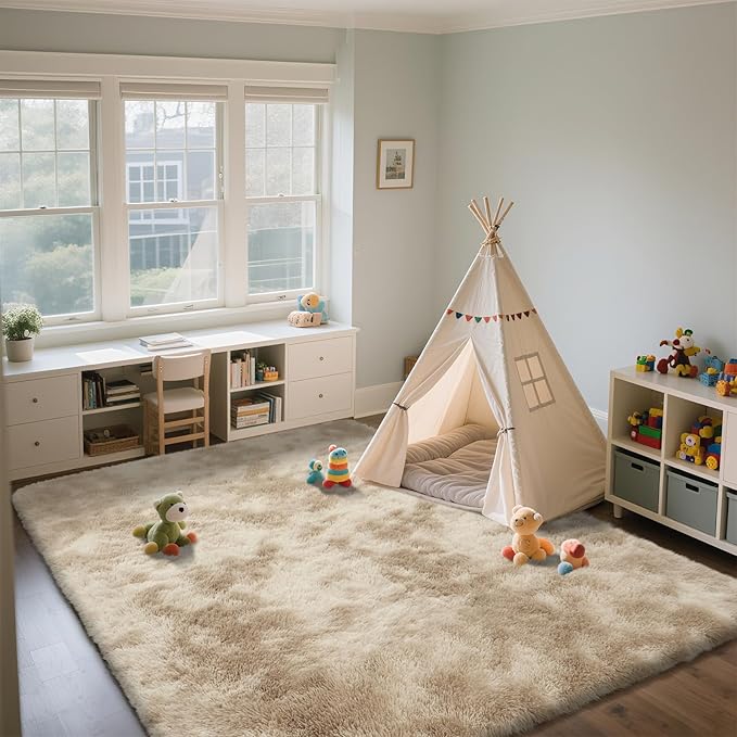 Shag Area Rugs for Bedroom Living Room,6X9 Ultra Soft Fluffy Area Rugs for Dorm, Indoor Carpet Nursery Rugs for Kids Room Home Decor,Camel