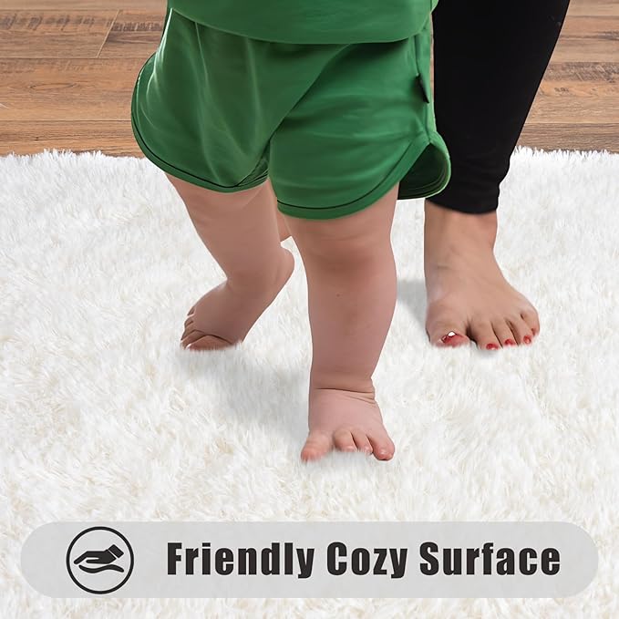 Ultra Soft Runner Rugs for Bedroom Hallways with Upgraded Non-Slip Rubber Backing & Thick Memory Sponge, 2x4 Feet Fluffy Shag Throw Area Rug for Bedside Dorm Cream