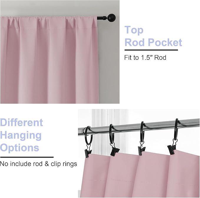Simplebrand Ava Blush Blackout Curtains for Bedroom, 72 Inch Length, 2 Panels Set, Privacy Thermal Insulated Rod Pocket Window Curtains for Patio, French Door, W40 x L72 Inch