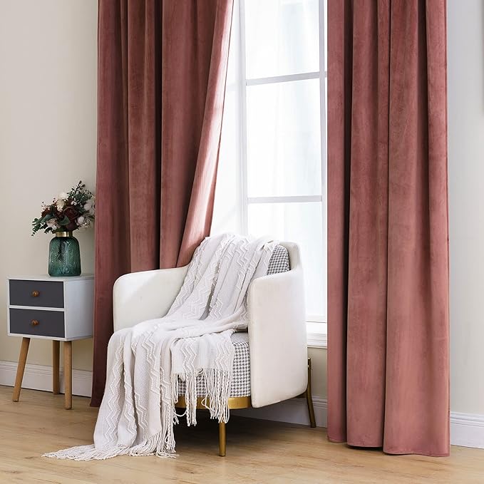 MIULEE Velvet Curtains 90 inches 2 Panels - Luxury Blackout Curtains for Bedroom Living Room Thermal Insulated Super Soft Window Drapes Rod Pocket & Back Tab, Dusty Rose Pink, W52 x L90 inch