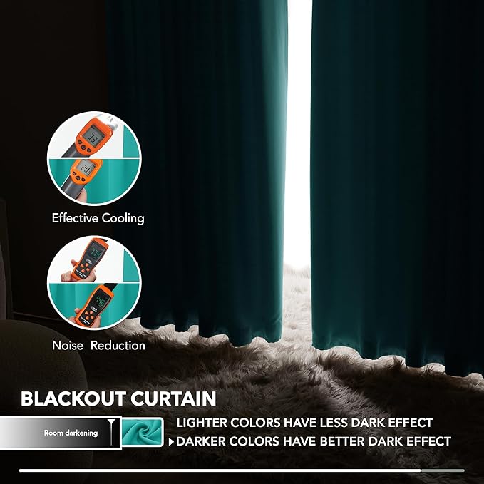 Deconovo Blackout Curtains, Thermal Insulated, W42 x L84 2 Panels, Back Tab, Machine Washable, Room-Darkening Drapes for Bedroom/Living Room Turquoise