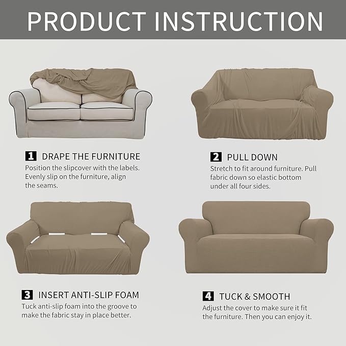 Easy-Going Stretch Oversized Loveseat Slipcover 1-Piece Sofa Cover Furniture Protector Couch Soft with Elastic Bottom for Kids Polyester Spandex Jacquard Fabric Small Checks Natural