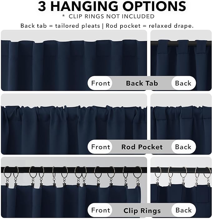 Deconovo Blackout Curtains, Thermal Insulated, W38 x L63 2 Panels, Back Tab, Machine Washable, Room-Darkening Drapes for Bedroom/Living Room Navy Blue