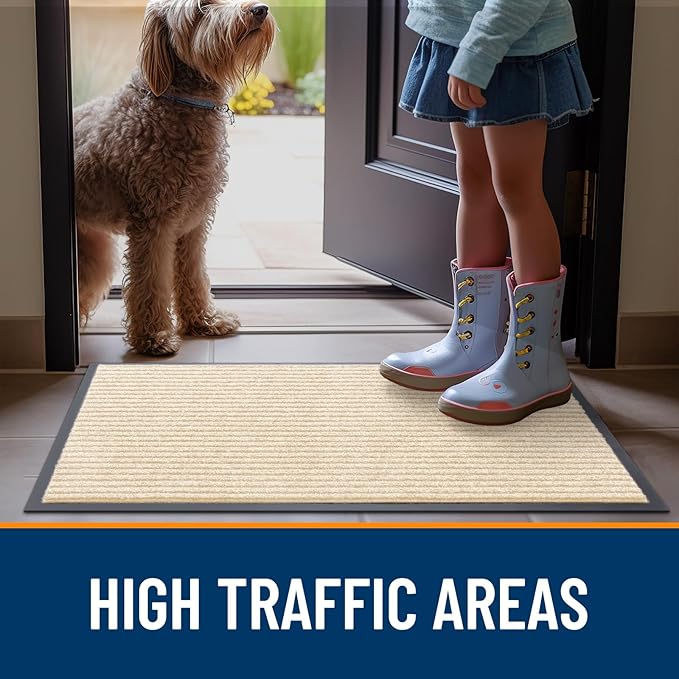 OLANLY Front Door Mat Indoor Outdoor Entrance, 2-Pack 71 x 23 Inch, Waterproof Heavy Duty Doormat, Fade Resistant, Low Profile, Easy Clean Patio Porch Welcome Floor Mats for Entry, Beige