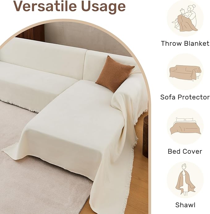 Sectional Couch Covers, 2 Pieces Washable L Shaped Couch Covers Sofa Blanket for Dogs Pet Friendly Sectional Sofa Slipcovers Furniture Covers,71"x 102"+ 71"x 110",(Large,Cream White)
