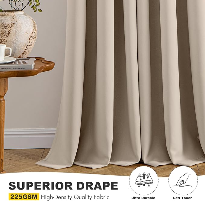 MIULEE Taupe Blackout Curtains for Bedroom Living Room 63 Inches Long 2 Panels, Thermal Insulated Room Darkening Drapes Solid Grommet Noise Reduction Light Blocking Window Treatments 40x63 Inch