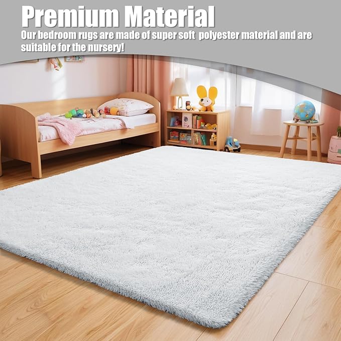 6x9 Fluffy Area Rug for Living Room,Shag Area Rugs for Bedroom,White Soft Fuzzy Rug Non-Shedding Indoor Plush Carpet for Kids Bedroom Nursery Dorm Home Decor