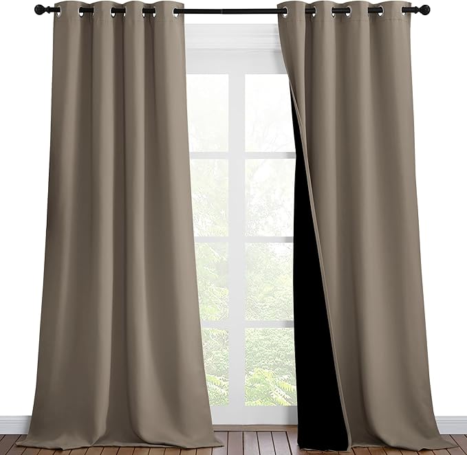 NICETOWN Full Shading Curtains 90 inches Long 2 Panels Set for Windows, Super Heavy-Duty Black Lined Blackout Curtains for Bedroom, Privacy Assured Window Treatment (Taupe, Pack of 2, 52 inches W)