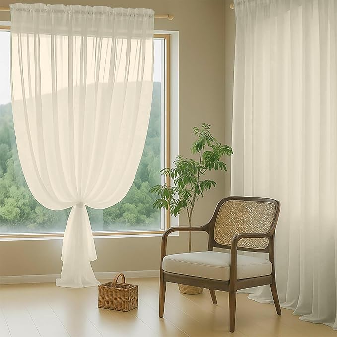 Cream Sheer Curtains 63 Inch Length 2 Panels, Voile Sheer Curtain for Living Room, Breathable Light Filtering Modern Window Treatments, Soft Fabric Dual Rod Pocket Drapes, 2x42Wx63L Inches