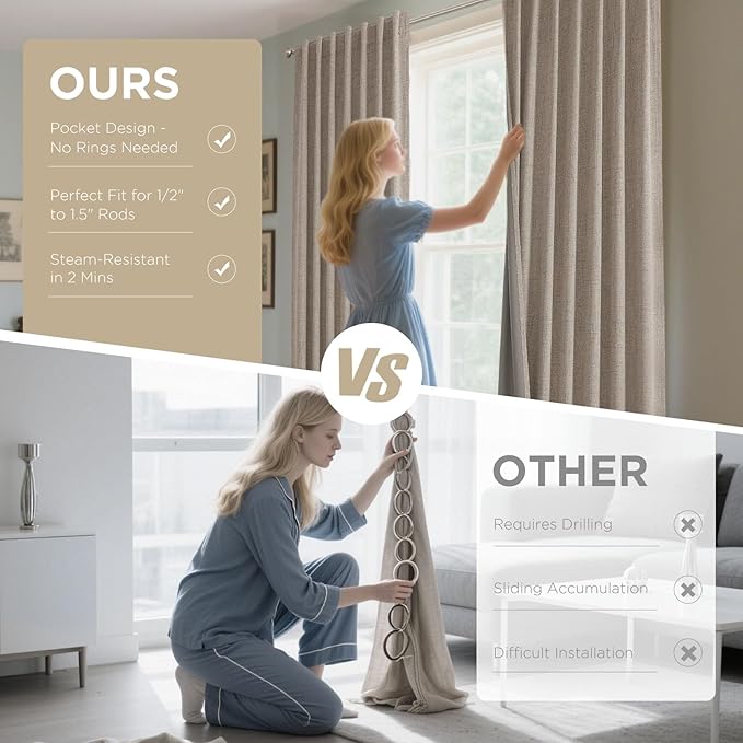 Joydeco Linen Blackout Curtains for Bedroom - 100% Light Blocking 1 Panels, Linen Drapes 100" W x 90" L, Thermal Insulated Room Darkening Curtains for Living Room, Rod Pocket & Back Tabs