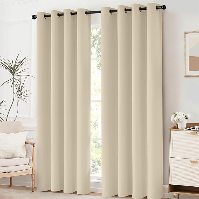 Yakamok Thermal Insulated Grommet Blackout Draperies/Drapes for Bedroom Window,Room Darkening Curtain Panels (2 Panels, W52 x L84 -Inch,Cream Beige)