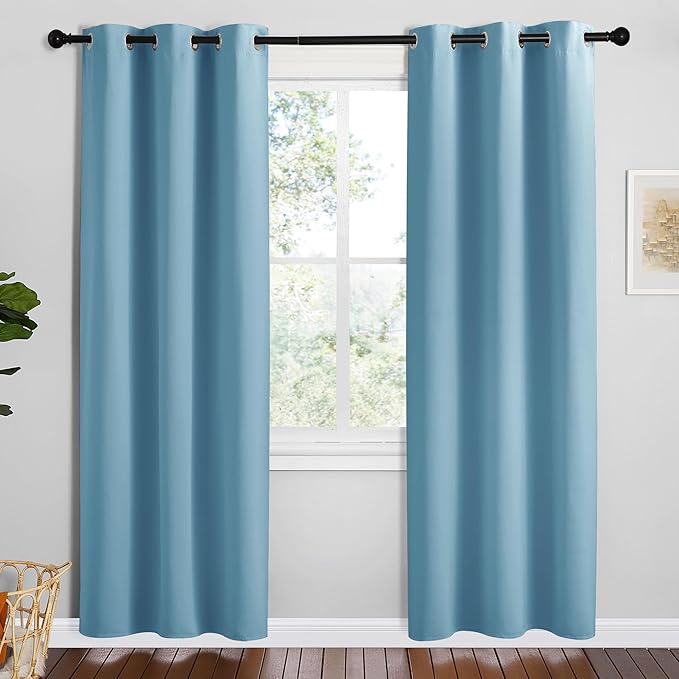 NICETOWN Teal Blue Blackout Curtains 78 inches Length for Bedroom, 2 Panels, 42" Wide, Thermal Insulated Decoration Drapes for Office Window