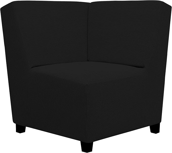 Easy-Going Stretch Sectional Corner Sofa Slipcover 1-Piece Couch Sofa Cover Furniture Protector Soft with Elastic Bottom for Kids, Pet, Spandex Jacquard Fabric Black