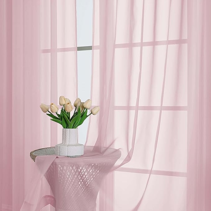OWENIE Blush Sheer Curtains 120 Inches Long 2 Panels Set, Airy Lightweight Sheer Blush Curtains for Living Room Bedroom, Farmhouse Voile Filmy Rod Pocket Curtains Drapes, 2 Pcs, Each 59" Wx120 L Inch