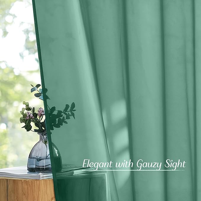 NICETOWN Green Sheer Curtains for Chirstmas Day, Grommet Voile Sheer Window Treatments Airy & Elegant with Light Filtering for Kids Room/Living Room, Set of 2, W54 x L84