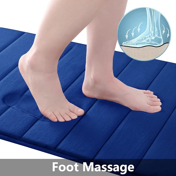 Bath Rug, 34 x 20 Inch Navy Memory Foam Non-Slip Mat