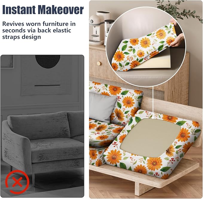 8Pcs Stretch Patio Cushion Covers, Outdoor Couch & Sofa Replacement Slipcovers for Patio Furniture Cushion Covers, Washable Reusable Furniture Protector
