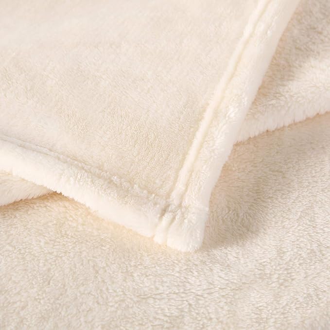 TASTHROW Large Flannel Fleece Throw Blanket, 50×70 Inch - Cozy Lightweight Thick Blanket - All Seasons Suitable for Women, Men and Kids (Creamwhite)