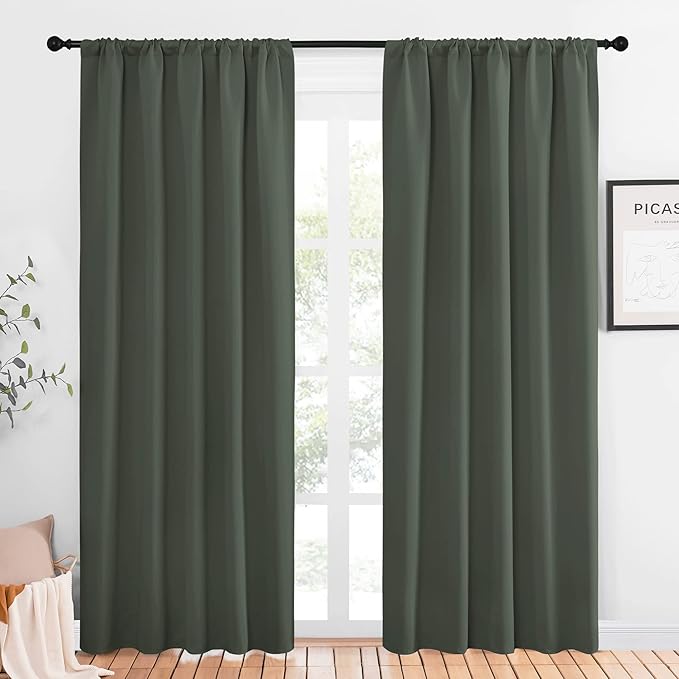 NICETOWN Bedroom Curtains Blackout Draperies - All Season Thermal Insulated Solid Rod Pocket Top Blackout Curtains/Drapes for Kid's Room (Dark Mallard, 1 Pair, 52 x 84 Inch)