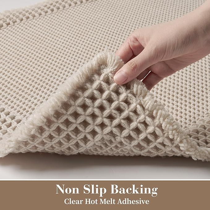 RESARE Waffle Bath Mat for Bathroom, Super Absorbent Bathroom Rugs Non Slip Machine Washable, Ultra Soft Quick Dry Boho Bath Rugs with Tassels for Floor, Upgraded Bordered Design, 18"x30" Pale Beige