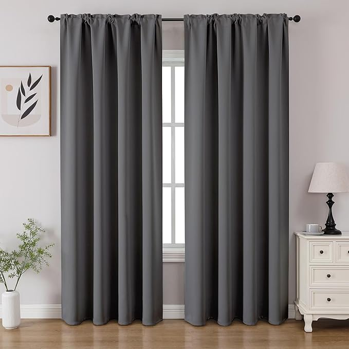 CUCRAF Light Grey Blackout Curtains 84 inch Length 2 Panels Set, Rod Pocket Room Darkening Drapes for Bedroom Living Room, Insulated Thermal Light Blocking Window Curtain (W52 x L84 Inch)