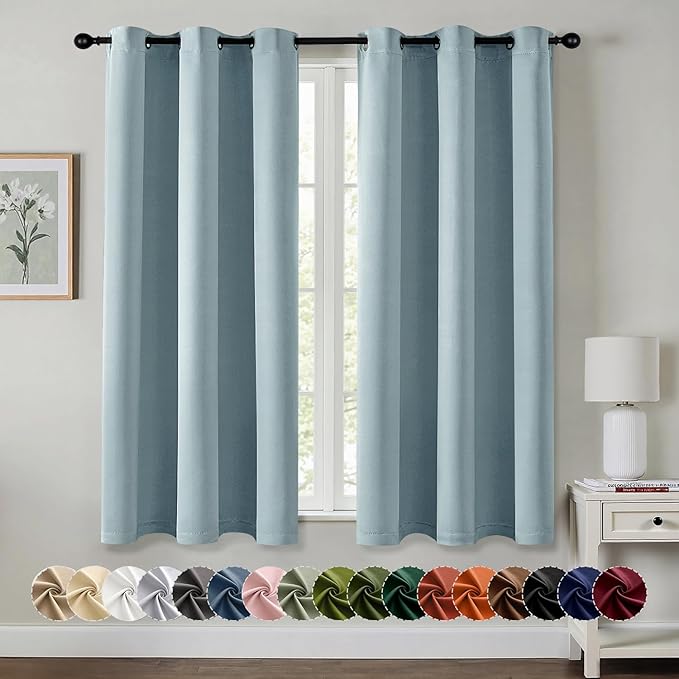 MIULEE Slate Blue Blackout Curtains for Bedroom Living Room 54 Inches Long 2 Panels, Thermal Insulated Room Darkening Drapes Solid Grommet Noise Reduction Light Blocking Window Treatments 40x54 Inch