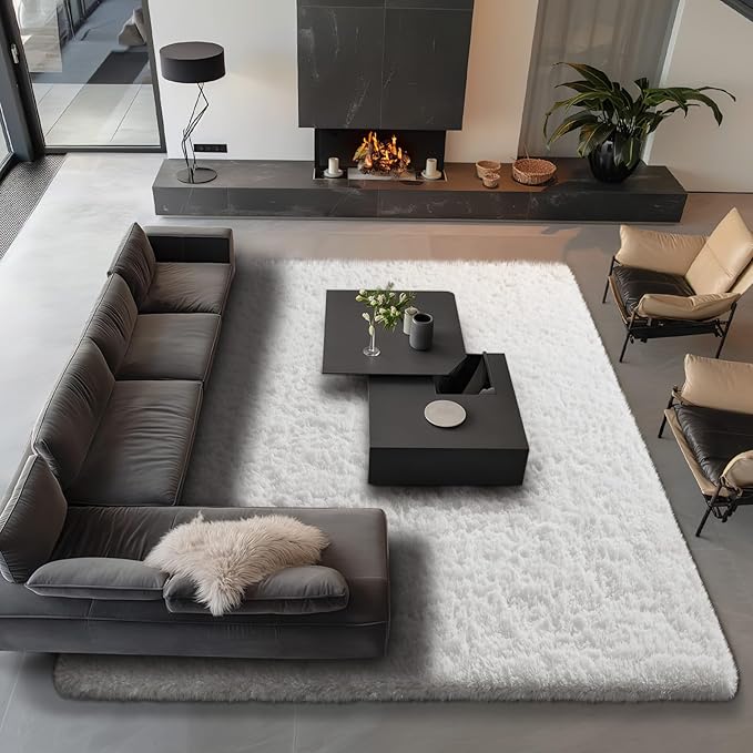 Ophanie Area Rugs 9x12 Living Room, Large White Bedroom Carpet, Big Shag Indoor Thick Soft Nursery Rug, Fluffy Carpets for Boy and Girls Room Dorm Home Decor Aesthetic