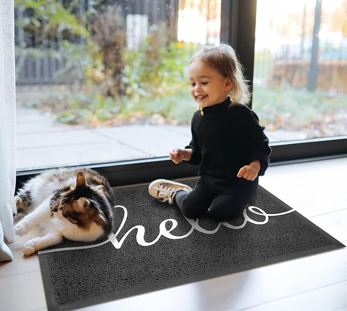 EARTHALL Door Mat Outside Inside Hello Doormat, 30"x17.5", Durable Floor Mat Non Slip Mat Ultra Absorb Mud Easy Clean Front Doormat for Garage, Entryway, Patio, High Traffic Areas, Black