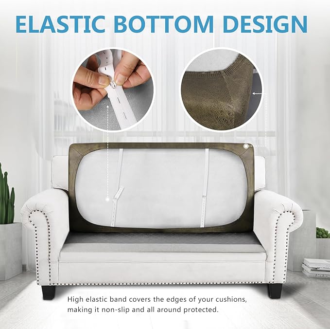Leather Look Couch Cushion Covers Sofa Seat Slipcovers Sets Couches Furniture Protector for Sectional Armchair Loveseat Pets Kids Stretch Spandex Fabric (1 Cushion Loveseat, Yellow)