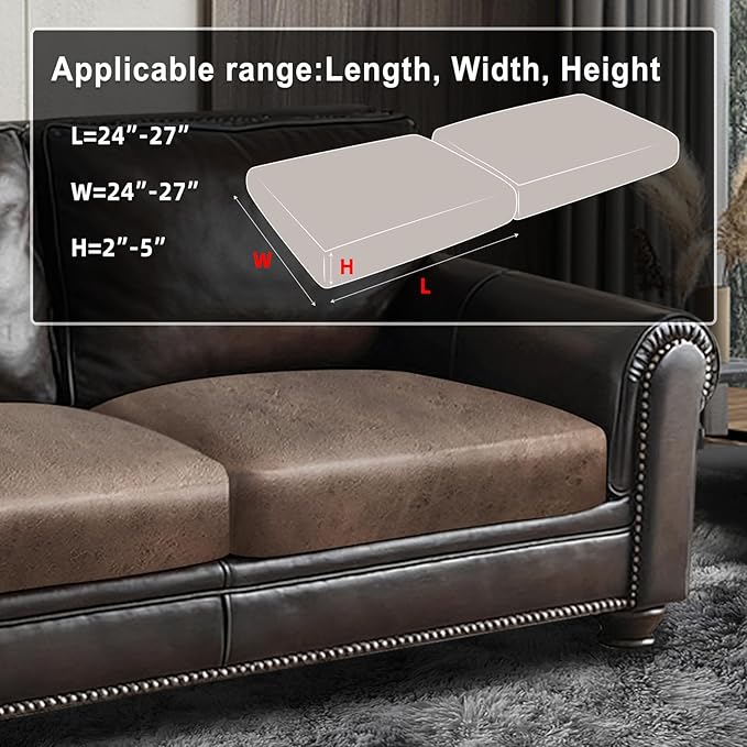 Leather Look Couch Cushion Covers Sofa Seat Slipcovers Sets Couches Furniture Protector for Sectional Armchair Loveseat Pets Kids Stretch Spandex Fabric (2 Cushion Loveseat, Light Brown)